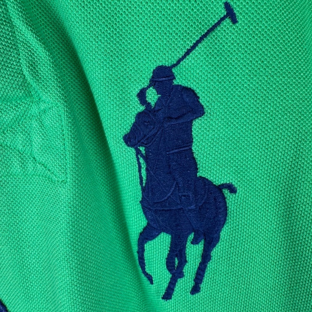 Polo Ralph Lauren Big Pony Rugby Polo Mens M Striped Green Cotton Mesh Shirt - Picture 5 of 8